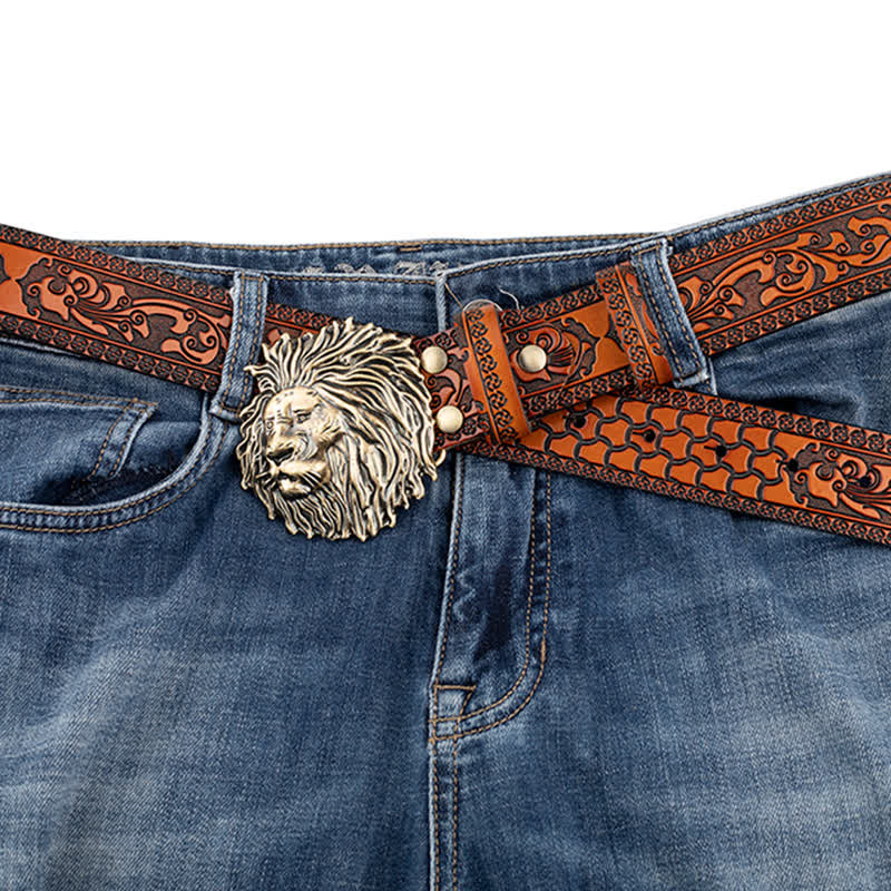 Lion Head Embossed Office Wear Leather Belt - Image 8