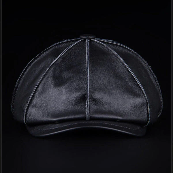 Literary Octagonal Genuine Leather Beret Cap - Image 10