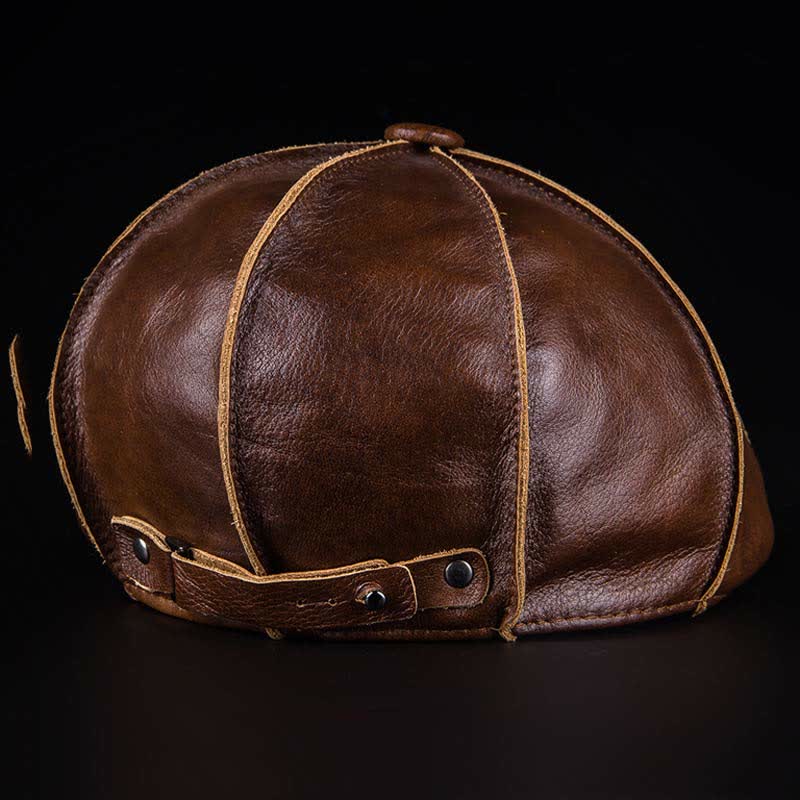 Literary Octagonal Genuine Leather Beret Cap - Image 4