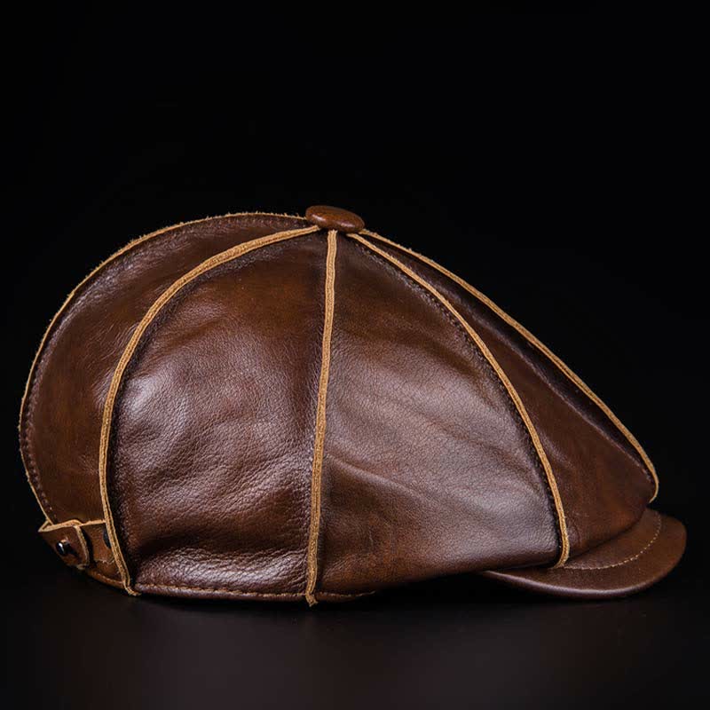 Literary Octagonal Genuine Leather Beret Cap - Image 5