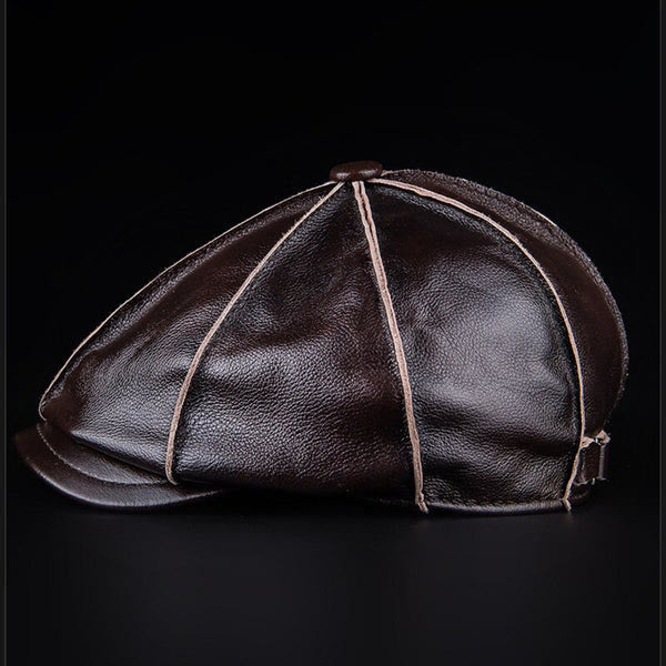 Literary Octagonal Genuine Leather Beret Cap - Image 7