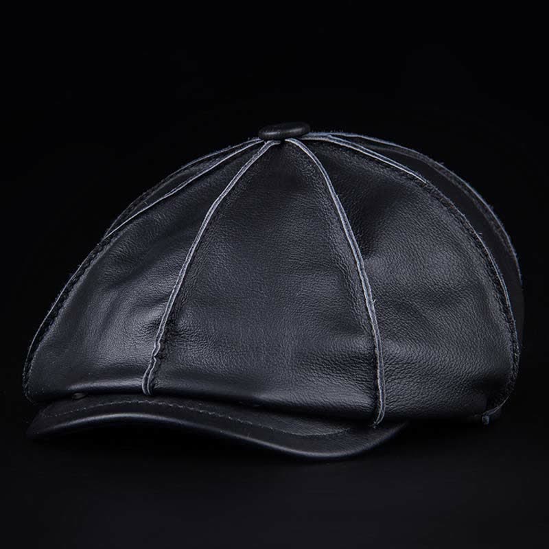 Literary Octagonal Genuine Leather Beret Cap - Image 9