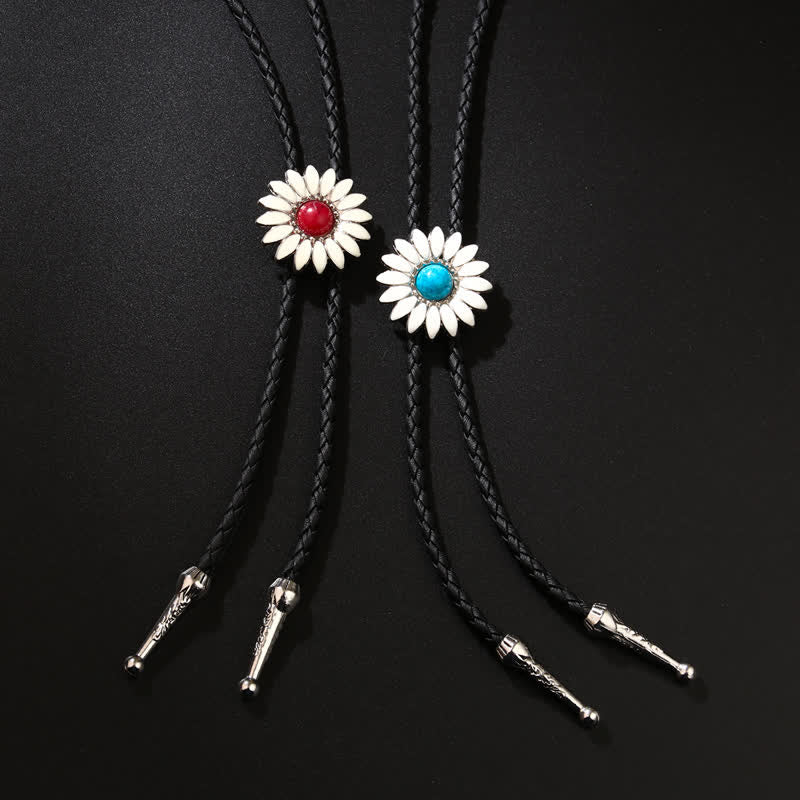 Little Daisy Sunflower Faux Gemstone Pendant Bolo Tie - Image 6