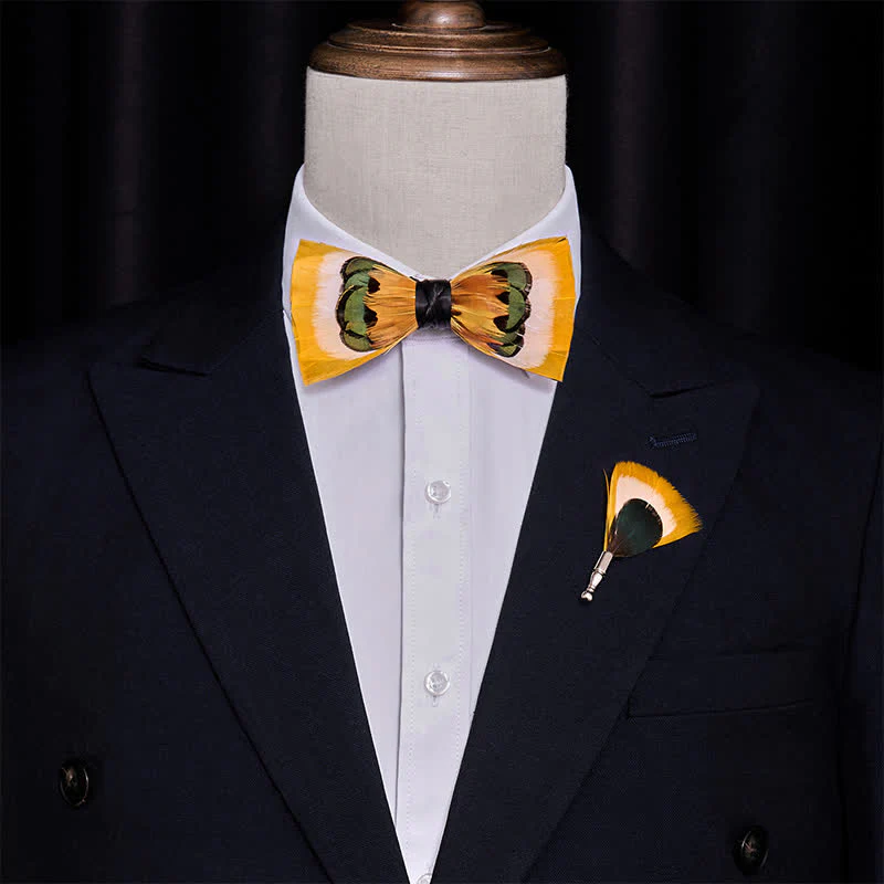 Lively Yellow & White Feather Bow Tie - Image 2
