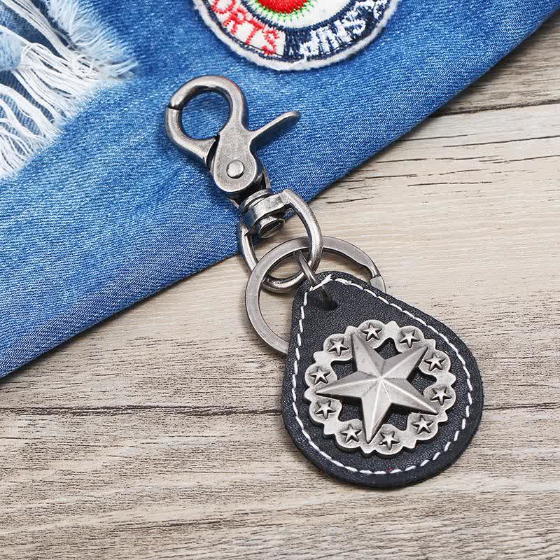 Lone Star Medallion Pendant Leather Keychain - Image 4