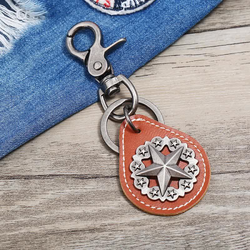 Lone Star Medallion Pendant Leather Keychain - Image 5