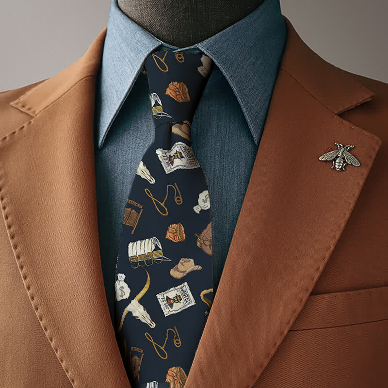 Longhorn Bull Cowboy Hat Western Elements Printed Men's Necktie