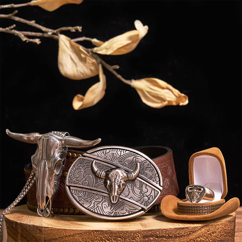 Longhorn Bull DIY Hidden Knife Belt Buckle Pendant Ring Bundle Set - Image 17