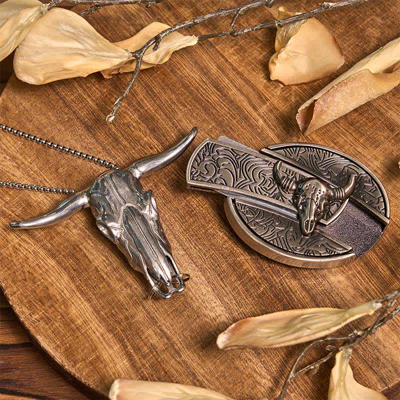 Longhorn Bull DIY Hidden Knife Belt Buckle Pendant Ring Bundle Set - Image 2