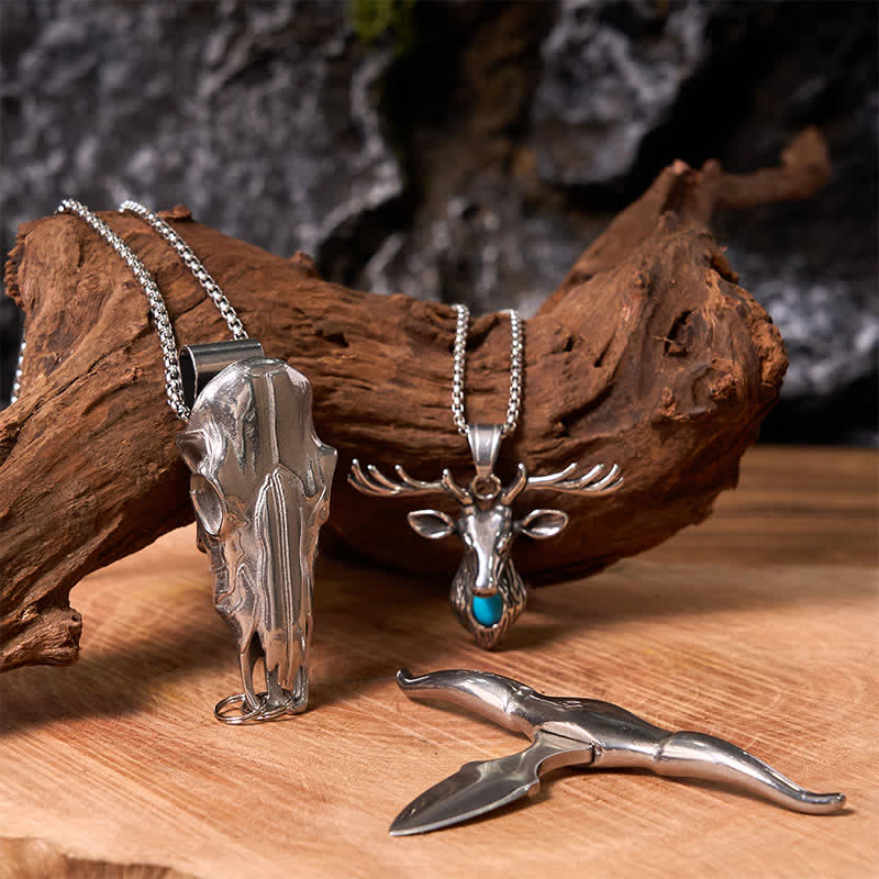 Longhorn Bull Pendant Turquoise Elk Head Necklace Bundle Set - Image 5