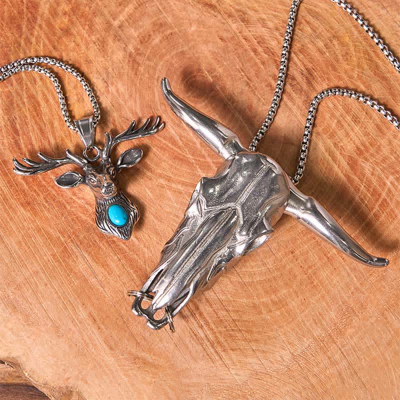 Longhorn Bull Pendant Turquoise Elk Head Necklace Bundle Set - Image 6