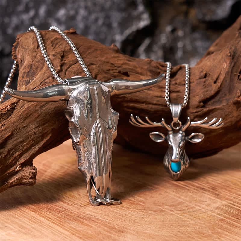 Longhorn Bull Pendant Turquoise Elk Head Necklace Bundle Set - Image 8