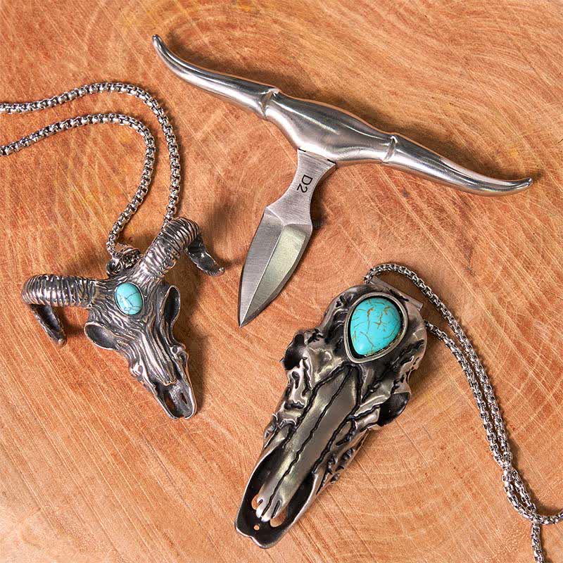 Longhorn Bull Pendant Turquoise Ram Horn Head Necklace Bundle Set - Image 2