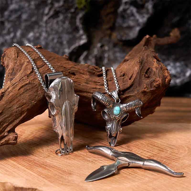 Longhorn Bull Pendant Turquoise Ram Horn Head Necklace Bundle Set - Image 4