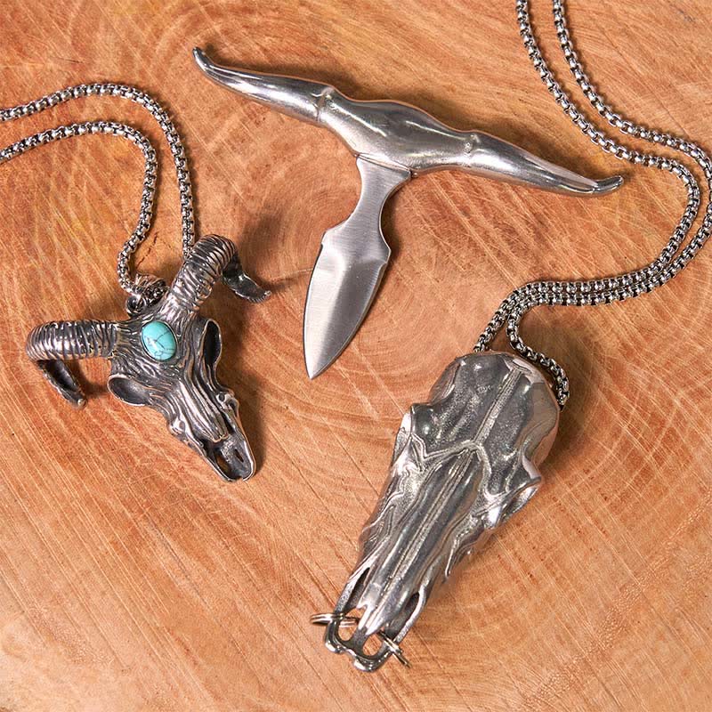 Longhorn Bull Pendant Turquoise Ram Horn Head Necklace Bundle Set - Image 6
