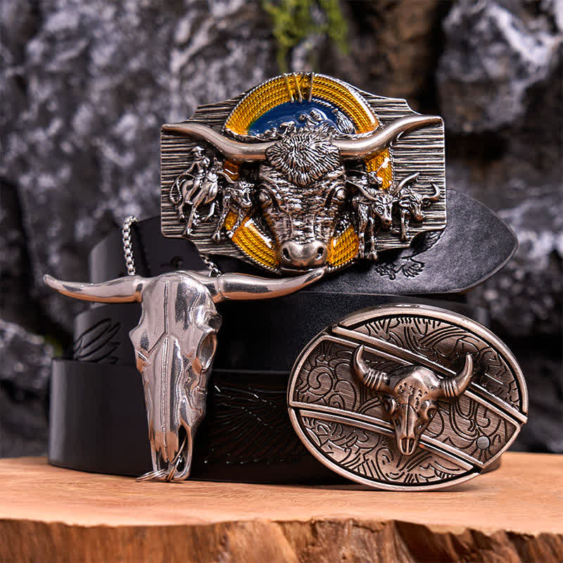 Longhorn Bull Theme DIY Hidden Knife Belt Buckle Pendant Bundle Set - Image 5