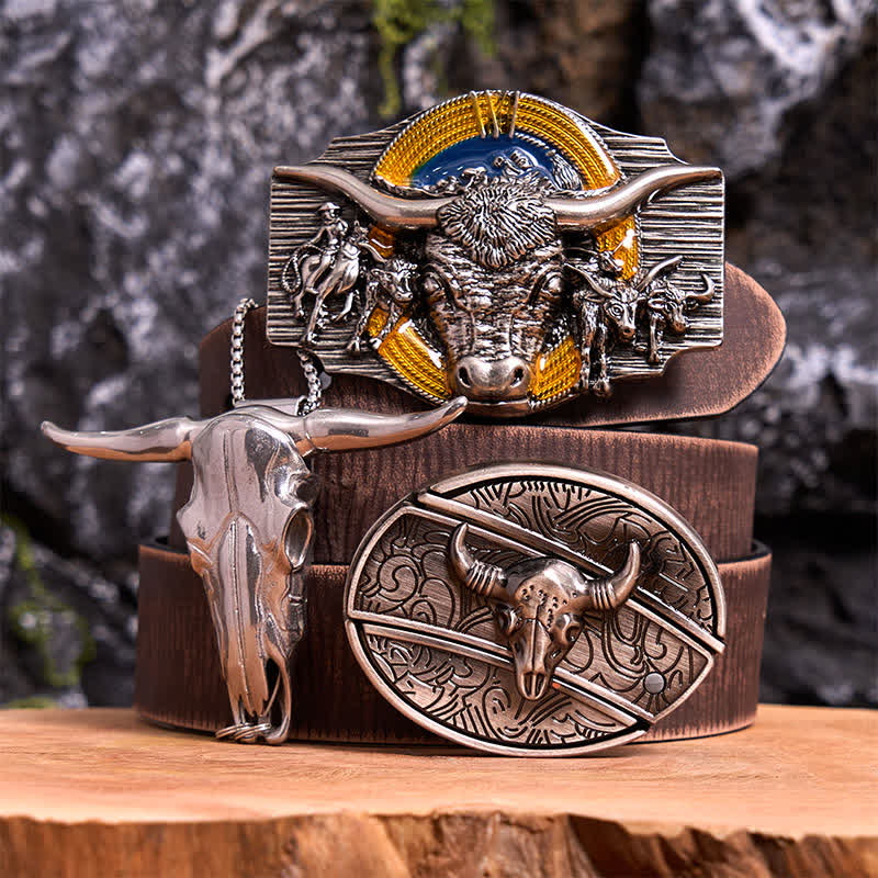 Longhorn Bull Theme DIY Hidden Knife Belt Buckle Pendant Bundle Set - Image 7