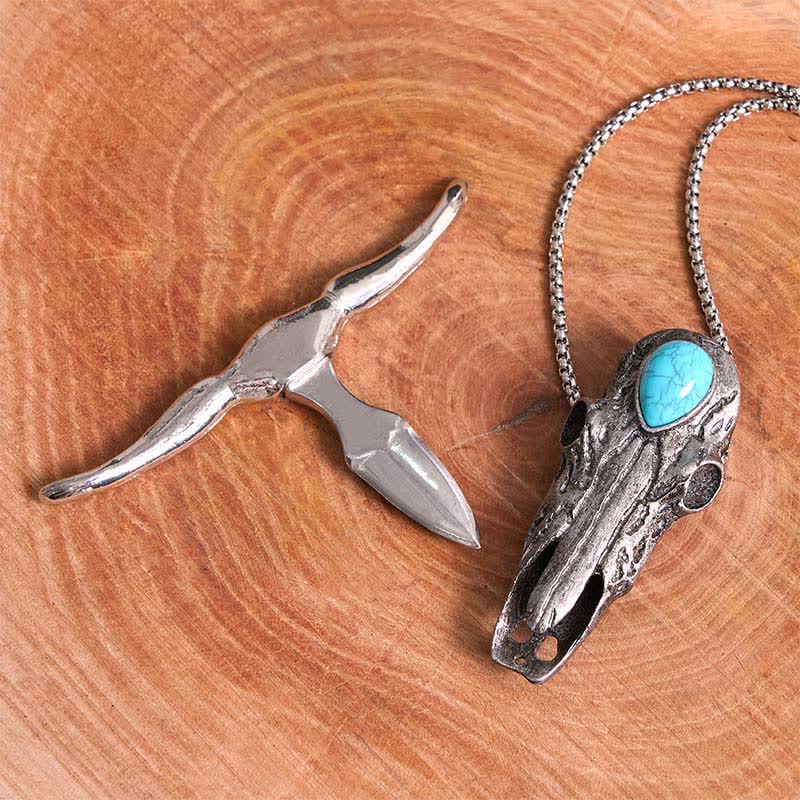 Longhorn Skull Turquoise EDC Tool Multi-function Pendant Belt Buckle - Image 2