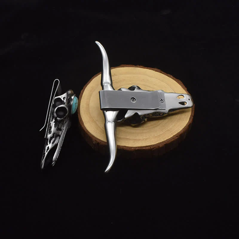 Longhorn Skull Turquoise Multi-function EDC Tool Pendant Belt Buckle - Image 3
