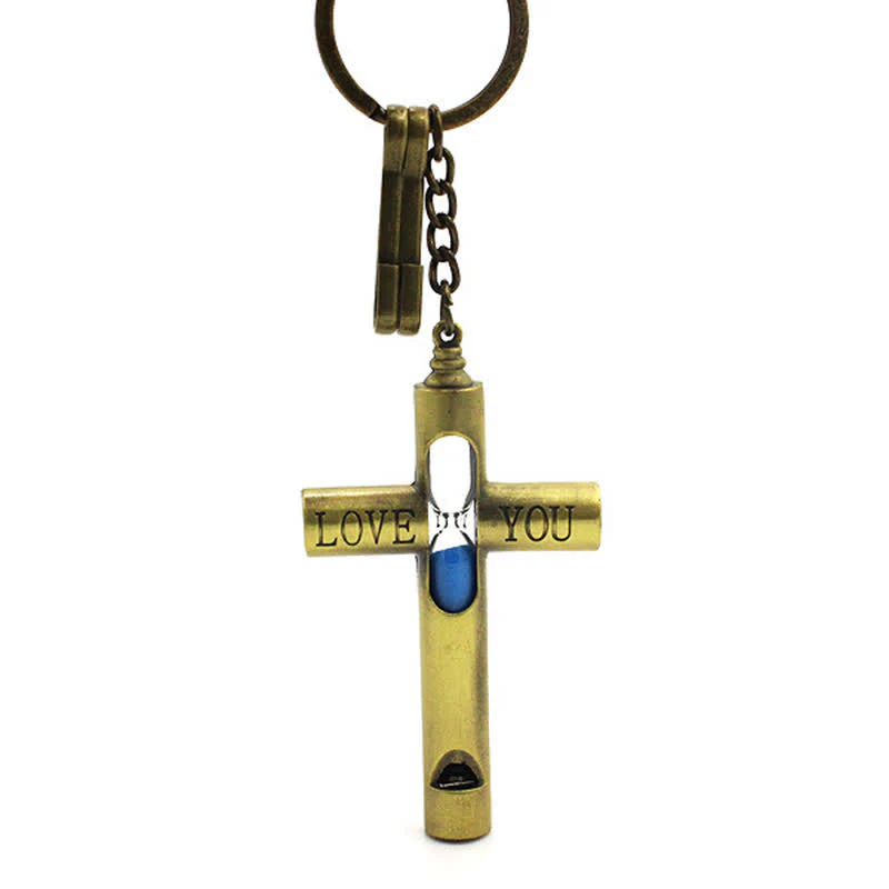 ''Love you'' Timeless Hourglass Cross Whistle Keychain - Image 4