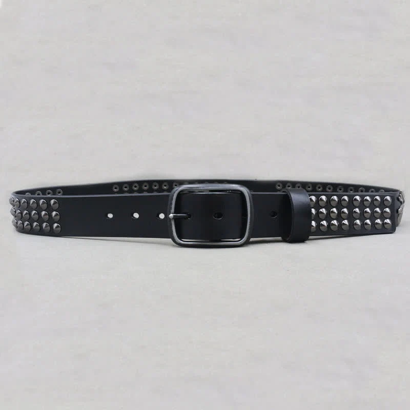 Lucky Deer Rivets Three Rows Studded Leather Belt - Image 6