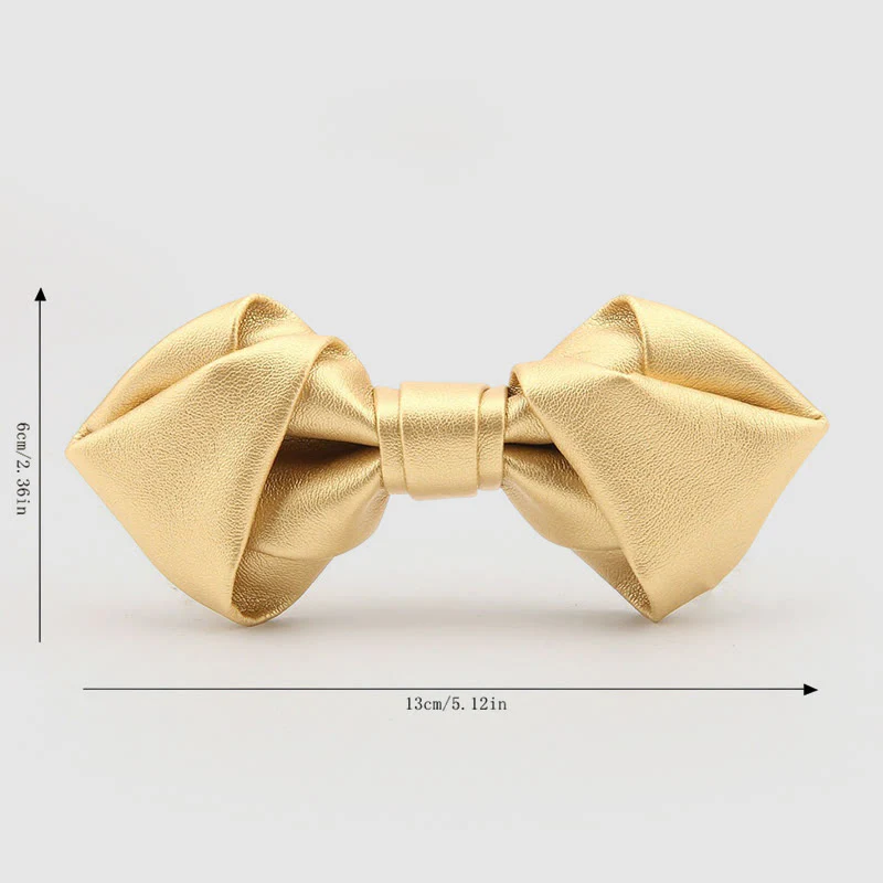 Lustrous Party Solid Color Leather Bow Tie - Image 2