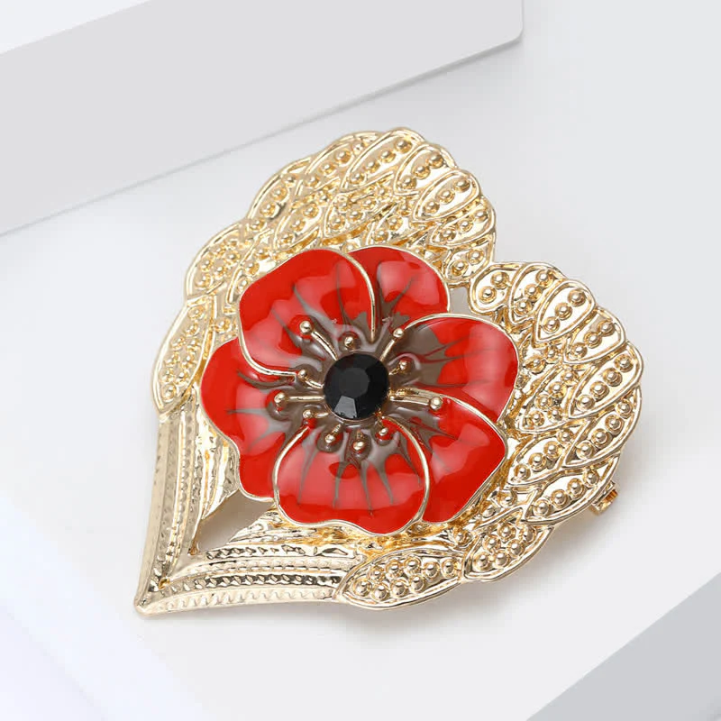 Luxury Enamel Poppy Flower Gold Heart Brooch - Image 4