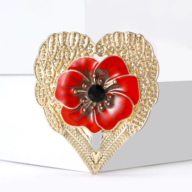 Luxury Enamel Poppy Flower Gold Heart Brooch - Image 5