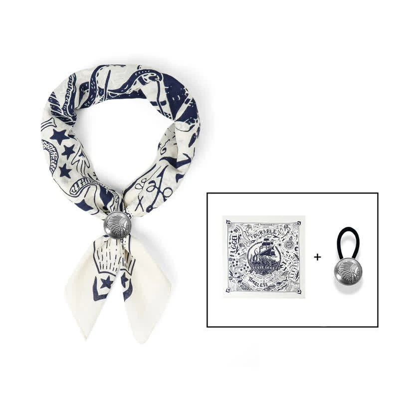Marine Sailing Pattern Square Scarf with Scarf Buckle - Image 8