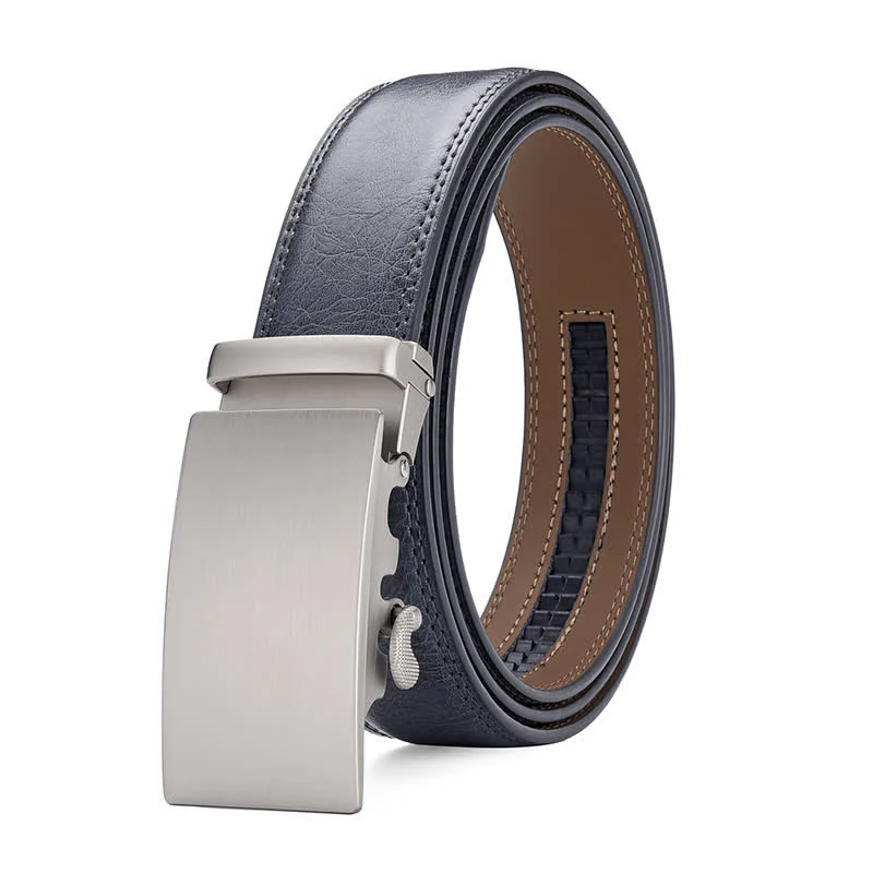 Matte Blank Automatic Buckle Crack Pattern Leather Belt - Image 2