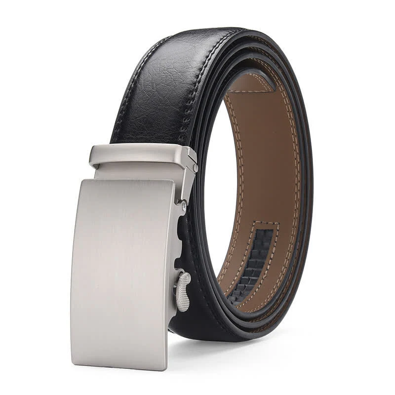 Matte Blank Automatic Buckle Crack Pattern Leather Belt - Image 5