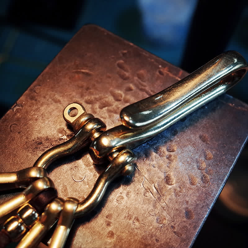 Mechanic Style Antique Brass Coin Belt Clip Leather Keychain - Image 10