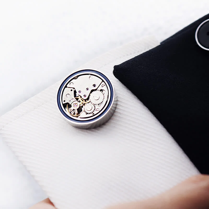 Mechanical Movements Shape Steampunk Gears Blue Ring Cufflinks - Image 2