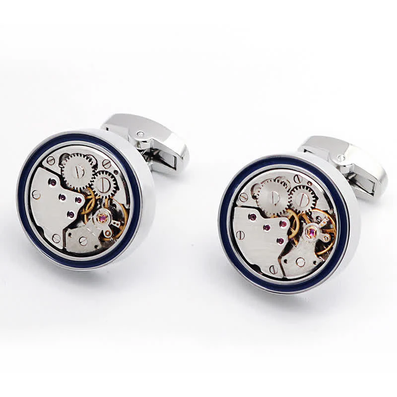Mechanical Movements Shape Steampunk Gears Blue Ring Cufflinks - Image 4