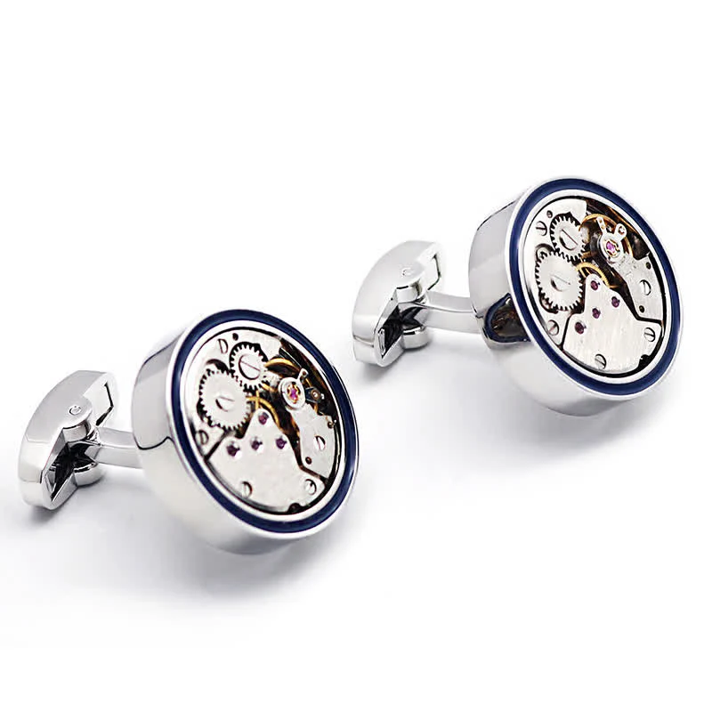 Mechanical Movements Shape Steampunk Gears Blue Ring Cufflinks - Image 5