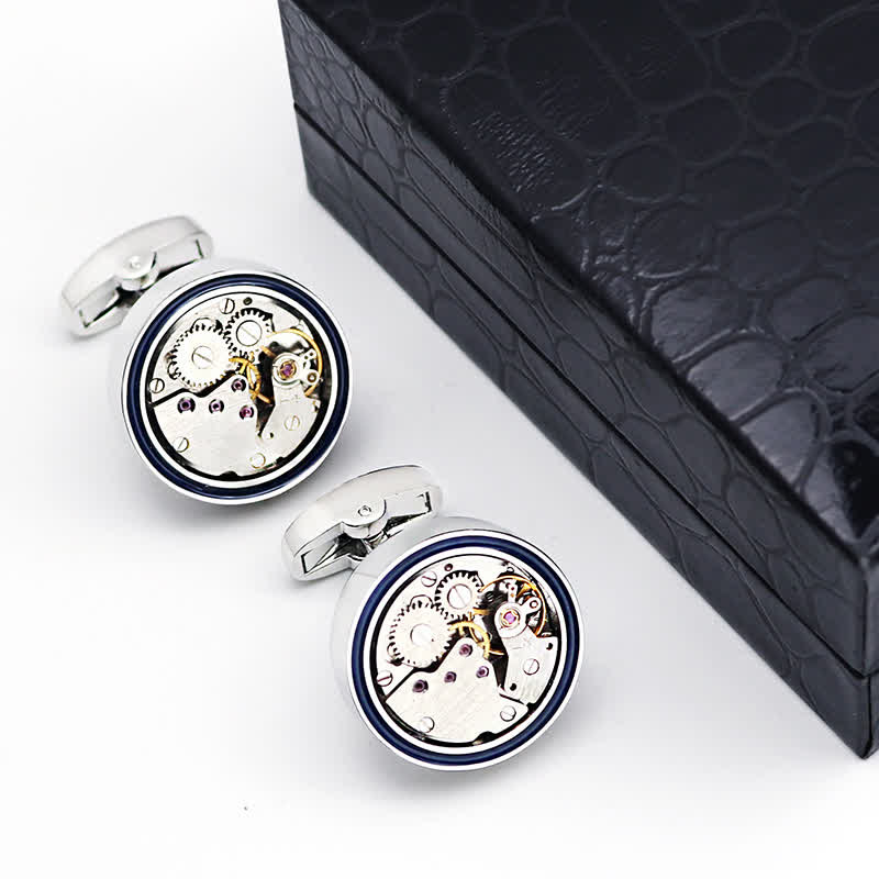 Mechanical Movements Shape Steampunk Gears Blue Ring Cufflinks - Image 6