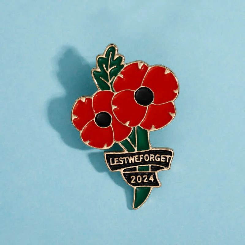 Memorial Day Black Red Poppy Lest We Forget Brooch - Image 3