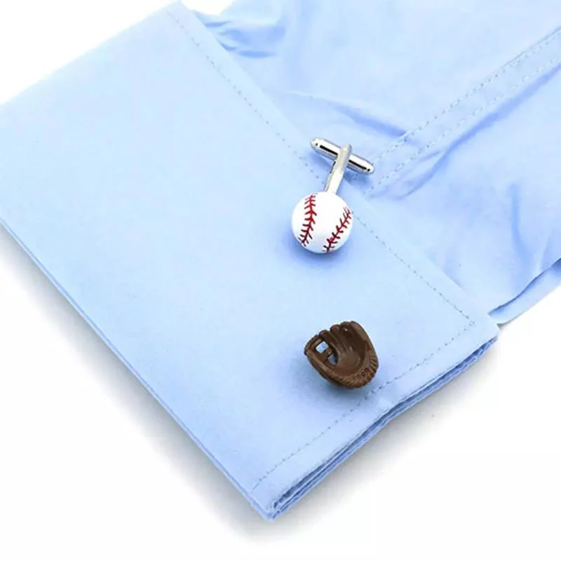 Men's 1 Pair Baseball Player Gloves Button Covers Set Cufflinks - Image 2