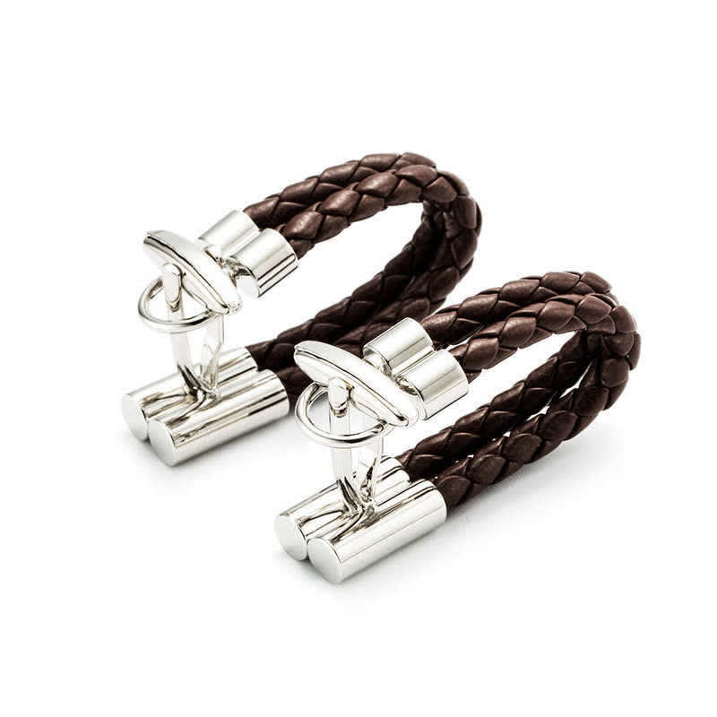 Men's 1 Pair Brown Braided Leather Rope Wrap Around Cufflinks - Image 4