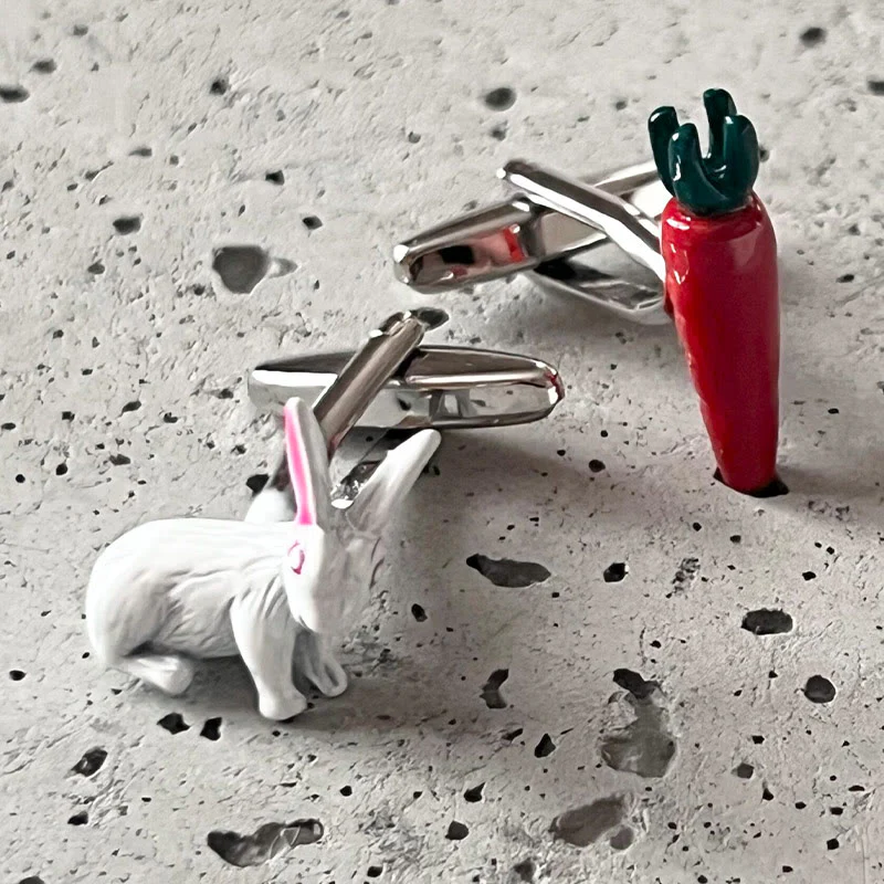 Men's 1 Pair Bunny And Carrot Button Covers Set Cufflinks - Image 3