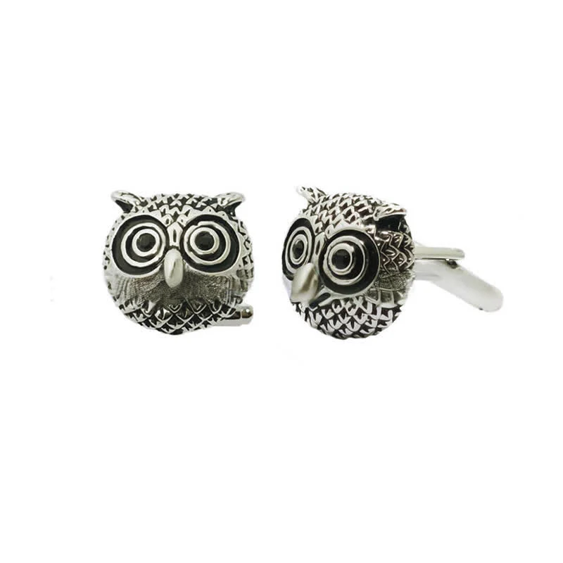 Men's 1 Pair Cute Owl Head Silver-Tone Cufflinks