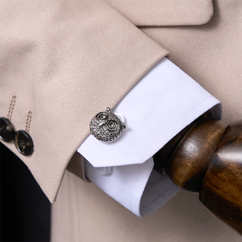 Men's 1 Pair Cute Owl Head Silver-Tone Cufflinks - Image 2