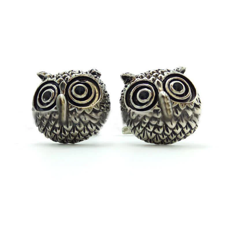 Men's 1 Pair Cute Owl Head Silver-Tone Cufflinks - Image 3