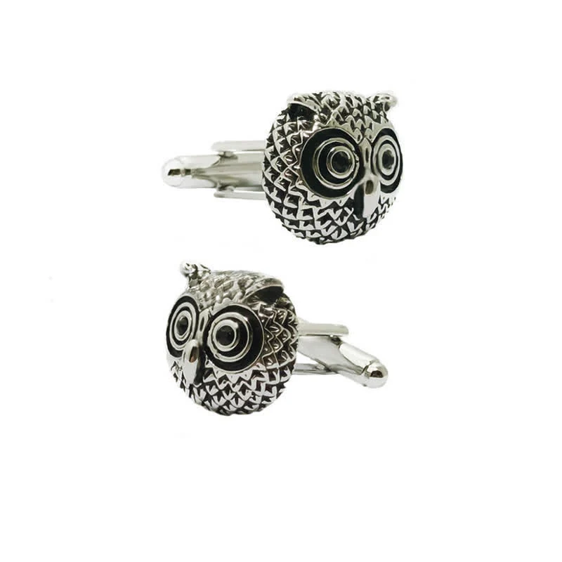Men's 1 Pair Cute Owl Head Silver-Tone Cufflinks - Image 4