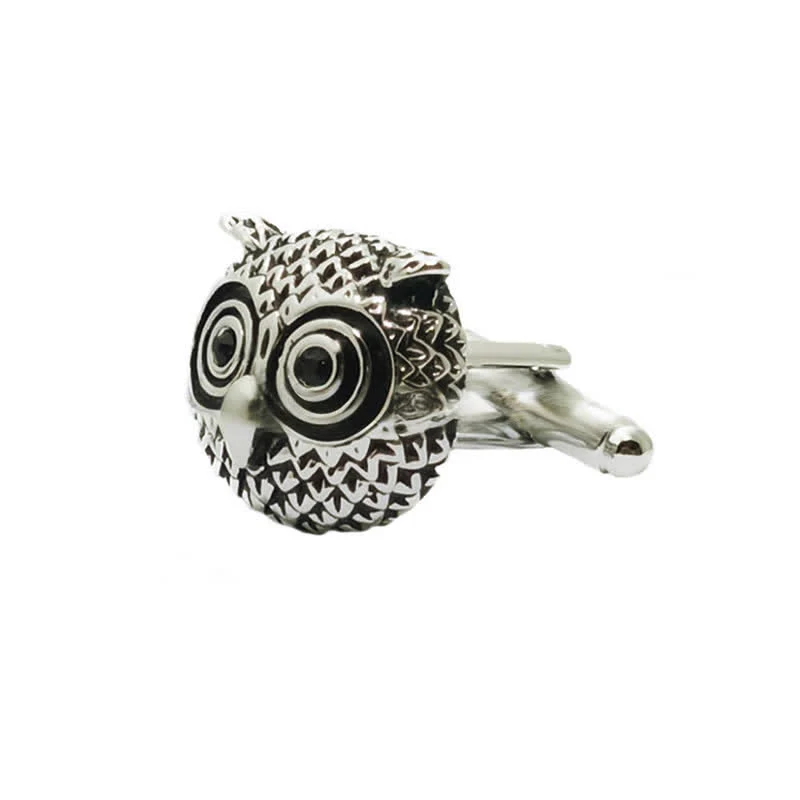 Men's 1 Pair Cute Owl Head Silver-Tone Cufflinks - Image 6