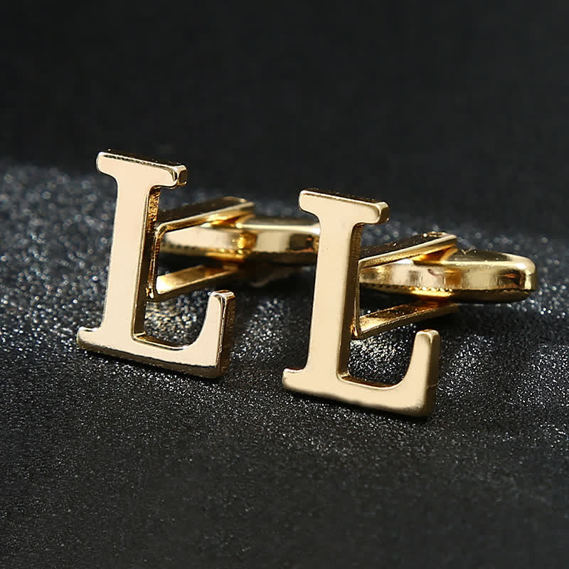 Men's 1 Pair Gold Plated Initial Letter 26 Alphabet Cufflinks - Image 13