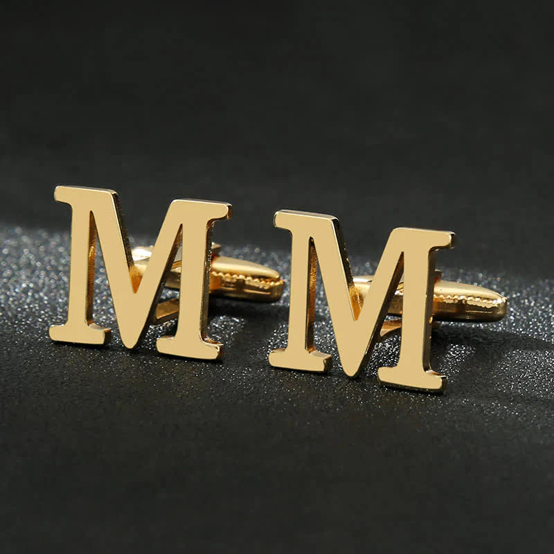 Men's 1 Pair Gold Plated Initial Letter 26 Alphabet Cufflinks - Image 14