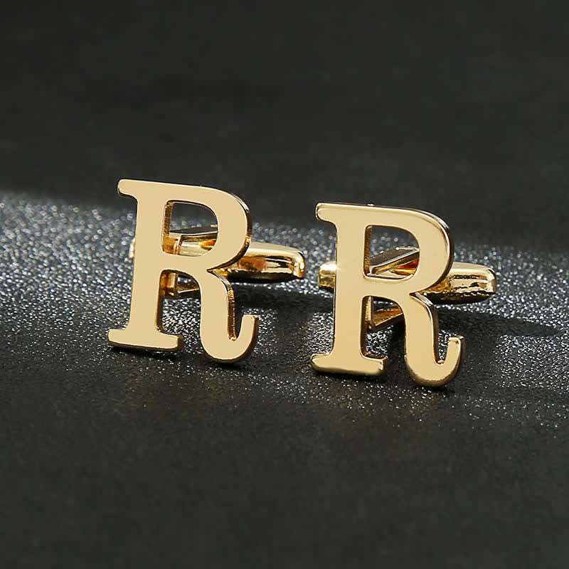 Men's 1 Pair Gold Plated Initial Letter 26 Alphabet Cufflinks - Image 19