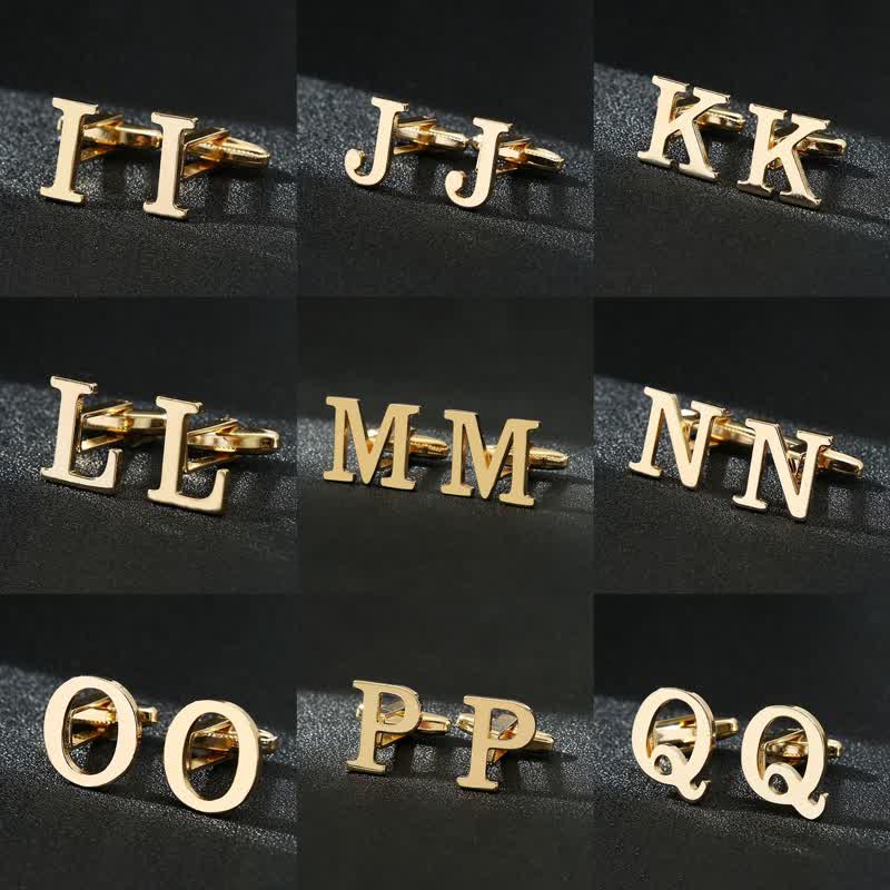 Men's 1 Pair Gold Plated Initial Letter 26 Alphabet Cufflinks - Image 2