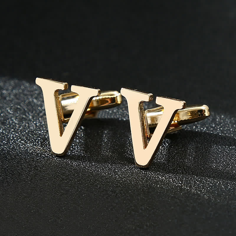 Men's 1 Pair Gold Plated Initial Letter 26 Alphabet Cufflinks - Image 23